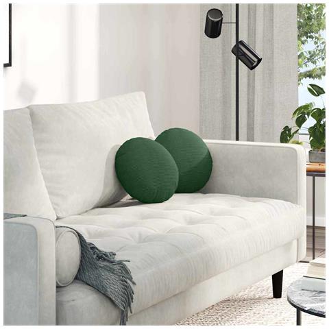 Cuscini per Seduta 2 pcs Verde Scuro Ø 30 cm Tessuto in Cords - Foto 2