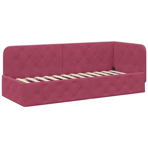 Cornice del letto ad angolo Rosso Vino 80 x 200 cm Velluto - Foto 1