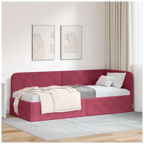 Cornice del letto ad angolo Rosso Vino 80 x 200 cm Velluto - Foto 2