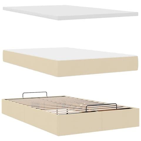 Struttura Letto Pouf con Materasso Crema 120x200 cm in Tessuto - Foto 9