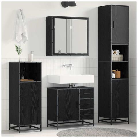 Set di mobili per il bagno 3 pcs Rovere Nero Legno multistrato - Foto 2