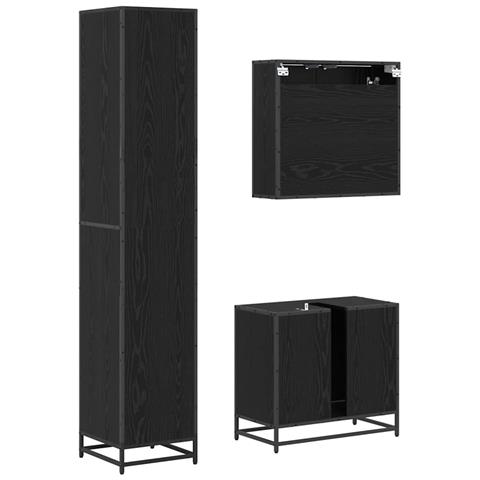 Set di mobili per il bagno 3 pcs Rovere Nero Legno multistrato - Foto 9