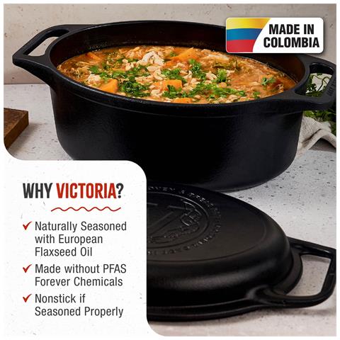 Victoria 38847 Forno Olandese, Pentola -padella Induzione Ghisa Stagionata 31cm 5,7l Senza Ptfe  Nero - Foto 2