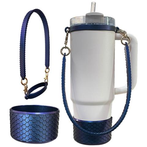 Set Di Tazze In Silicone Con Motivo A Squame Di Pesce: Manicotto Protettivo, Manico E Base - Vari Colori Blue - Foto 1