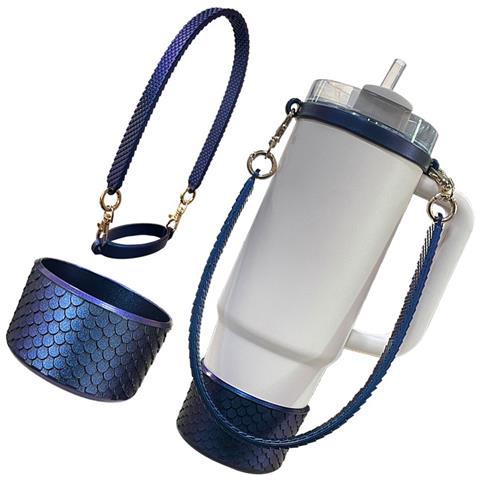 Set Di Tazze In Silicone Con Motivo A Squame Di Pesce: Manicotto Protettivo, Manico E Base - Vari Colori Blue - Foto 2