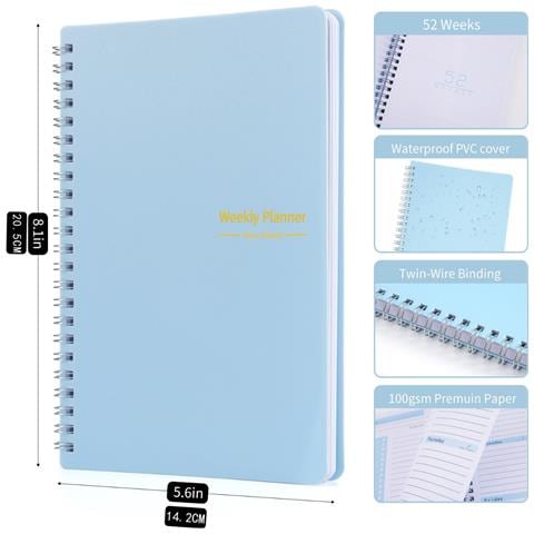Agenda Settimanale A Spirale Senza Data Da 52 Settimane (formato A5) - Agenda Settimanale Inglese Con Liste Di Cose Da Fare Blue - Foto 2
