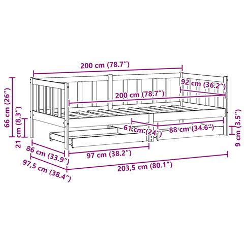 Letto Giorno 3 pcs Marrone cerato Legno di Pino Massello - Foto 8