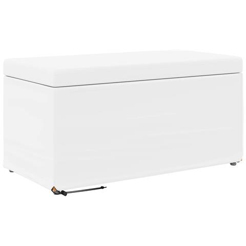 Pouf Bianco Pelle Sintetica e Legno Ingegnerizzato - Foto 1