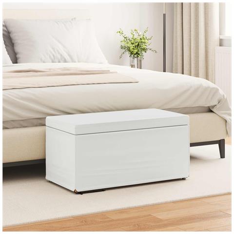 Pouf Bianco Pelle Sintetica e Legno Ingegnerizzato - Foto 2