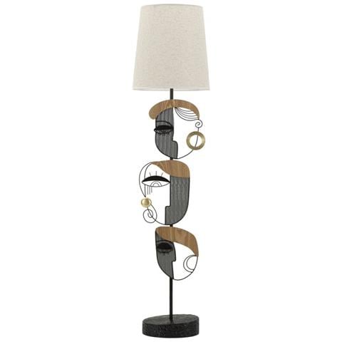 Lampada Da Terra Picassy In Ferro Con Volti Cubisti E Paralume In Lino Naturale - Foto 1