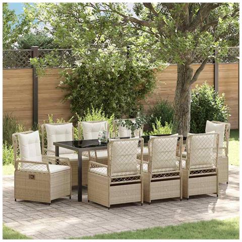 Set da Pranzo per Giardino 9 pcs Beige e Bianco Crema - Foto 2