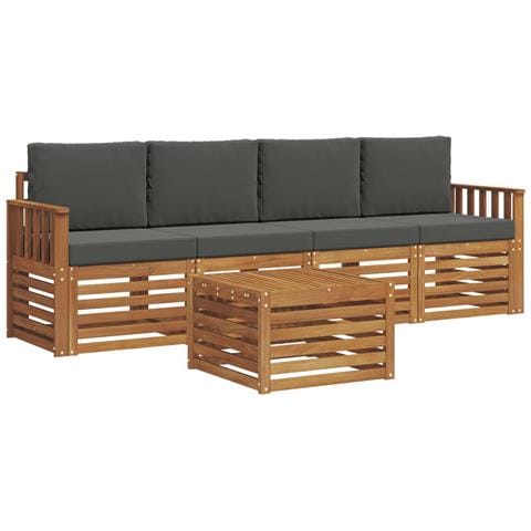 Set divani Naturale e Antracite Legno di Acacia Massello - Foto 1
