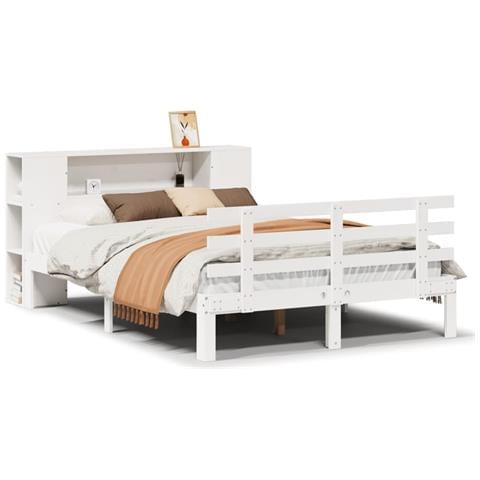 Letto contenitore senza Materasso Bianco 160x200 cm in Legno Massello di Pino - Foto 1