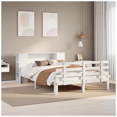 Letto contenitore senza Materasso Bianco 160x200 cm in Legno Massello di Pino - Foto 2
