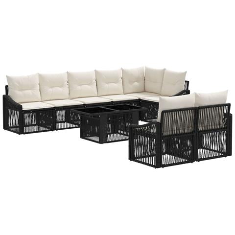 Set Divano da Giardino 9 pz Nero e Bianco Crema polyrattan - Foto 1