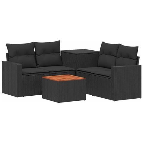 Set di divani 6 pz Nero Rattan sintetico e Acciaio - Foto 1