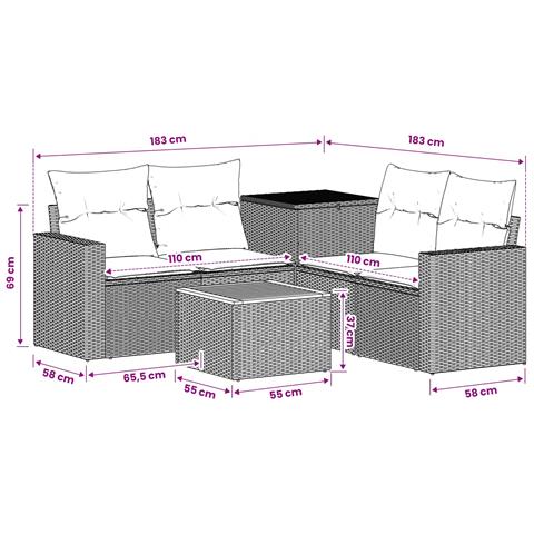 Set di divani 6 pz Nero Rattan sintetico e Acciaio - Foto 10