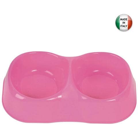 Ciotola doppia 26x15xH8 cm polipropilene cani e gatti colori assortiti - Foto 1