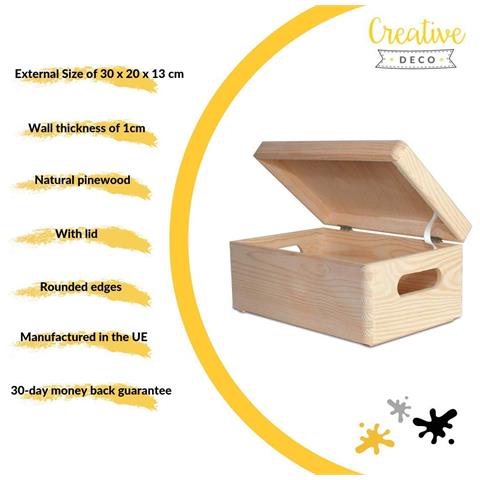 Grande Scatola In Legno | 30 X 20 X 14 Cm | Coperchio E Maniglie | Cassetta Conteniore Per Documenti Attrezzi Portaoggetti Portagiochi Non Verniciato Da Decorare | Ruvido E Non Levigato - Foto 5