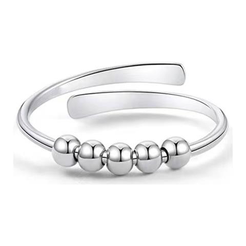 Anello Antistress Regolabile Con Perline Girevoli Silver - Foto 1