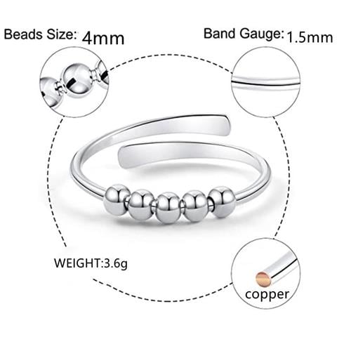 Anello Antistress Regolabile Con Perline Girevoli Silver - Foto 4