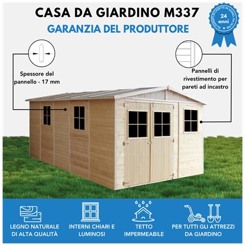 Casa Da Giardino In Legno Naturale H226x516x324 Cm / 15 M²- Magazzino Esterno Con Finestre - Capanno Da Giardino - Timbela M337 - Foto 7