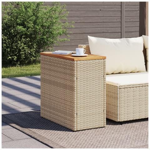 Tavolo Da Giardino Piano In Legno Beige 58x27,5x55cm Polyrattan - Foto 3