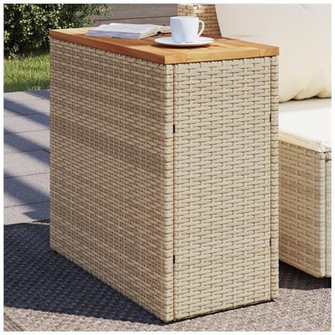 Tavolo Da Giardino Piano In Legno Beige 58x27,5x55cm Polyrattan - Foto 1