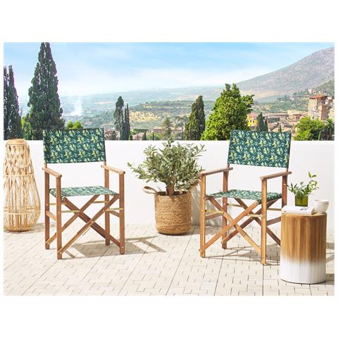 Set Di 2 Sedie Legno Di Acacia Chiaro Grigio Motivo Olive Verde Cine - Foto 1