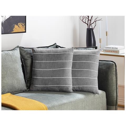 Set Di 2 Cuscini Milas Lino 50 X 50 Cm Grigio A Strisce - Foto 1