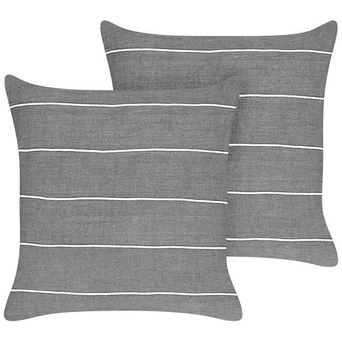 Set Di 2 Cuscini Milas Lino 50 X 50 Cm Grigio A Strisce - Foto 7