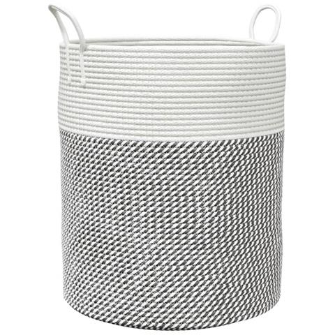 Cestino Portaoggetti Grigio E Bianco 38x46 Cm In Cotone - Foto 2