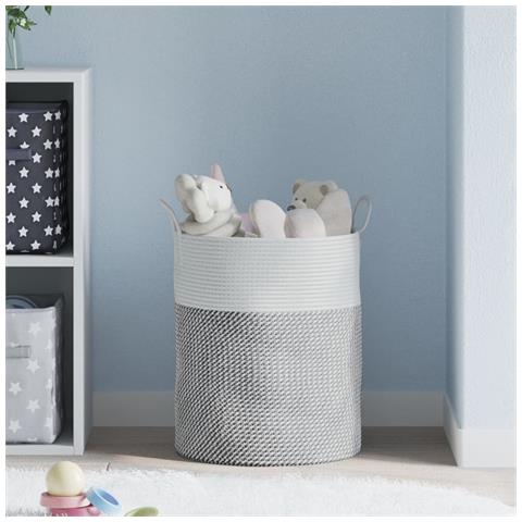 Cestino Portaoggetti Grigio E Bianco 38x46 Cm In Cotone - Foto 3