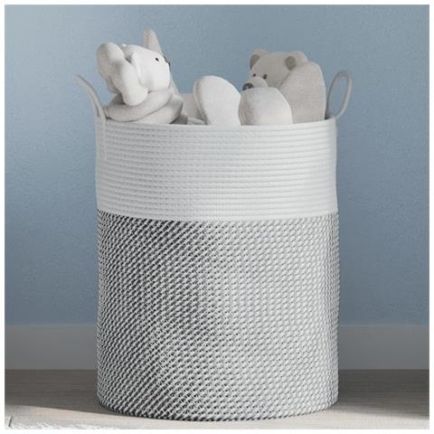 Cestino Portaoggetti Grigio E Bianco 38x46 Cm In Cotone - Foto 1
