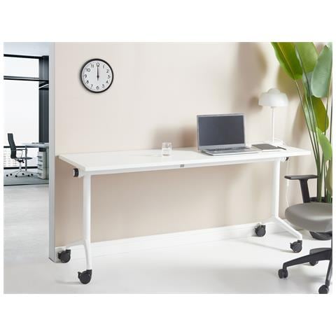 Scrivania Pieghevole Cavi Bianco 180 Cm 60 Cm Con Ruote - Foto 1