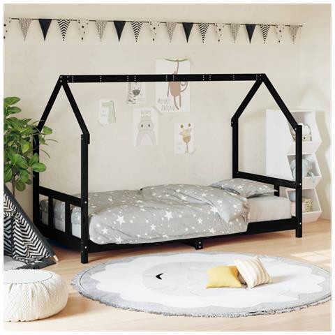 Giroletto per Bambini Nero 90x190 cm in Legno Massello di Pino - Foto 2