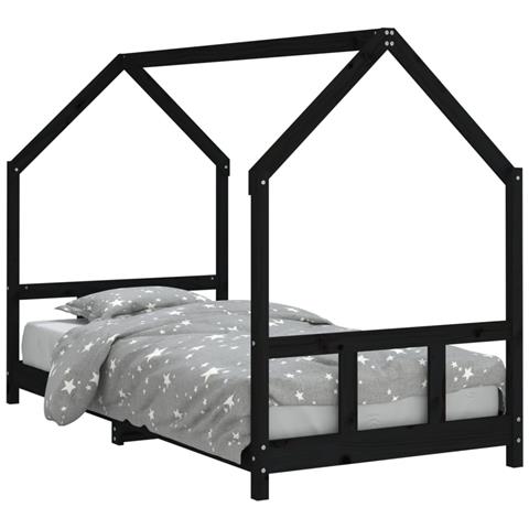 Giroletto per Bambini Nero 90x190 cm in Legno Massello di Pino - Foto 1