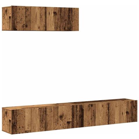 Set Mobile Tv 3 Pz Montato A Parete Legno Antico In Truciolato - Foto 2