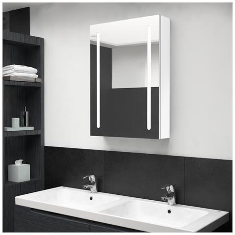 Armadietto Bagno Con Specchio E Led Bianco Lucido 50x13x70 Cm - Foto 8