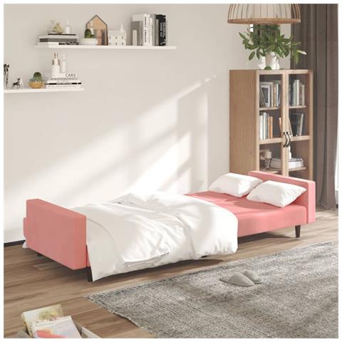 Divano Letto A 2 Posti Rosa In Velluto - Foto 2