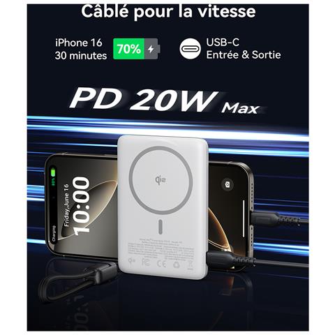 Powerbank Magnetico 5000mah Per Iphone Magpro Usb-c Ultra Fast, Bianco - Foto 5