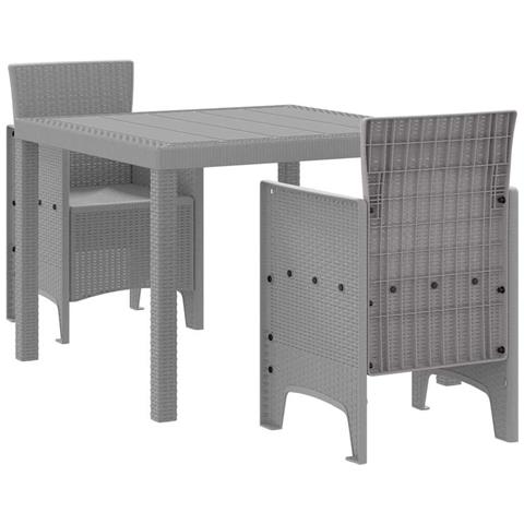 Set da pranzo per giardino 3 pezzi grigio in poly rattan - Foto 1