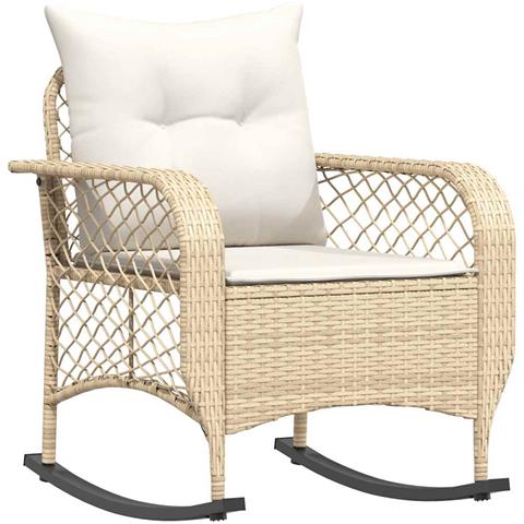 Sedia a Dondolo da Giardino con Cuscini in Polyrattan Beige - Foto 1
