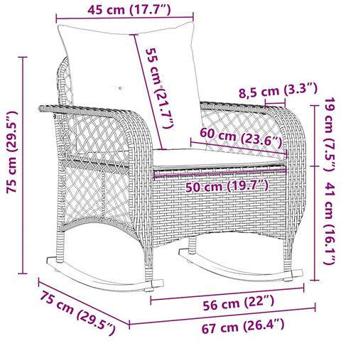 Sedia a Dondolo da Giardino con Cuscini in Polyrattan Beige - Foto 9