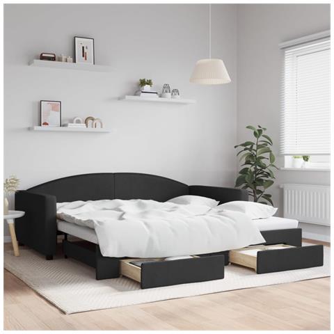 Divano Letto Estraibile con Cassetti Nero 100x200 cm in Tessuto - Foto 2