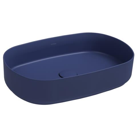 Lavabo Ovale Da Appoggio Senza Troppo Pieno In Ceramica Senza Foro Rubinetto - Blu Opaco - Foto 1