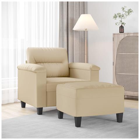 Poltrona con Poggiapiedi crema 60 cm in Tessuto Microfibra - Foto 2
