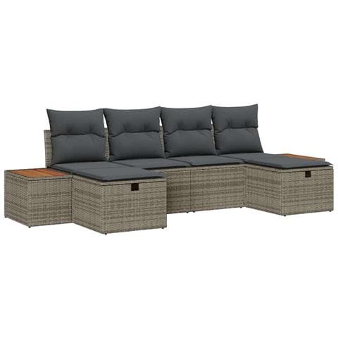 Set Divano da Giardino 6 pcs Grigio 55 x 62 x 69 cm Poly Rattan - Foto 1