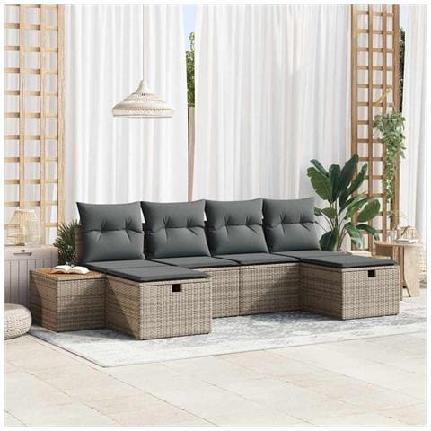 Set Divano da Giardino 6 pcs Grigio 55 x 62 x 69 cm Poly Rattan - Foto 2