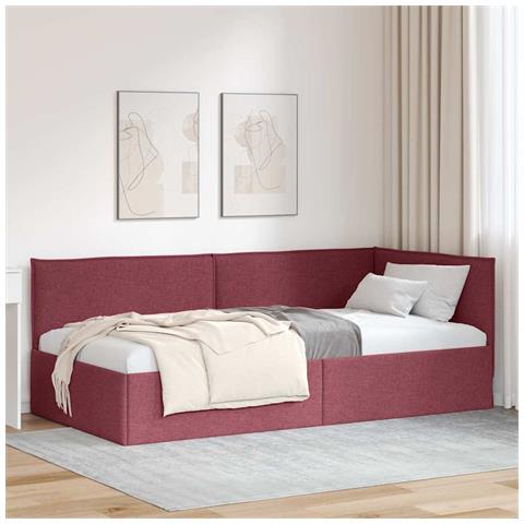 Cornice del letto ad angolo Rosso vino 90 x 190 cm Tessuto - Foto 2